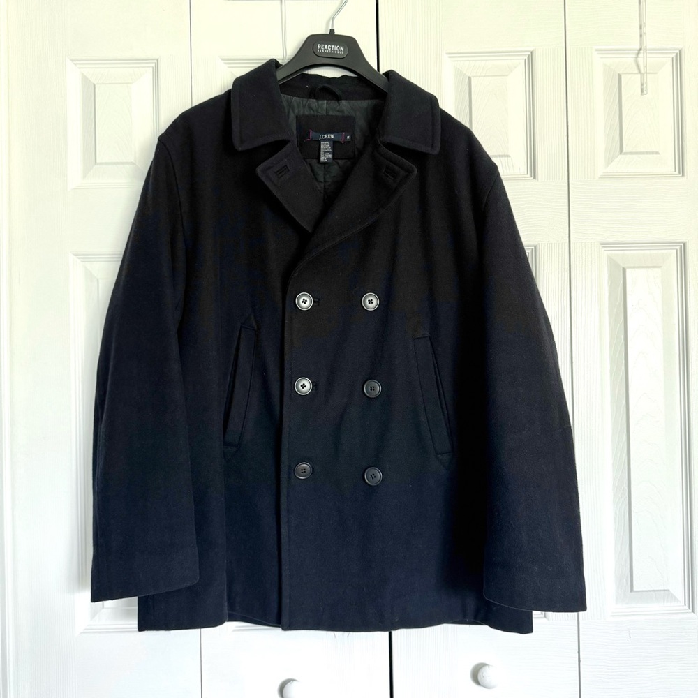 J Crew Wool Peacoat XL Double Breasted Thinsulate Insulated Quilt Lined Black